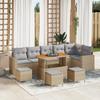 10-Piece Garden Sofa Set with Beige Cushions Poly Rattan Acacia, 4-Piece Garden Dining Set 3361642