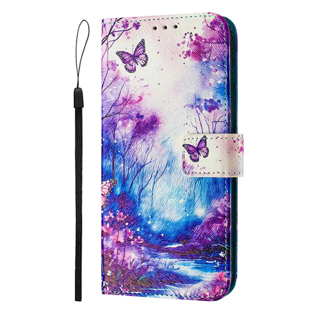 Кожаный чехол-книжка для Samsung Galaxy A12 A22 A22S A32 A34 A52 A52S A54 5G с рисунком кошки и бабочки, кошелек, держатель для карт