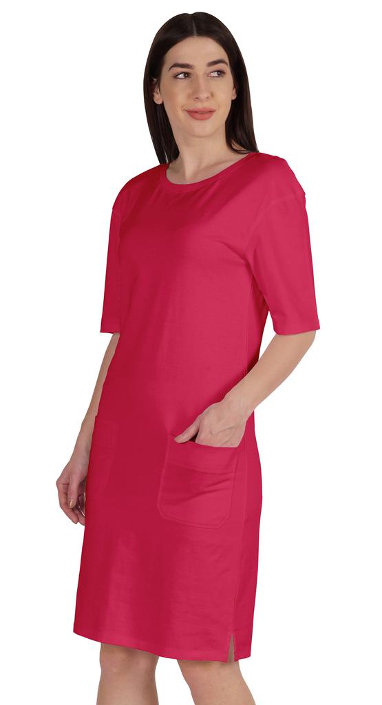 Inkmeso Женское платье-футболка с рукавами по локоть, стандартного кроя, с передними карманами