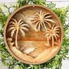 Tropical Palm Trees and Leaves Wooden Sign, Round Wall Decor, Weather Resistant Door Hanger, Wreath Decor