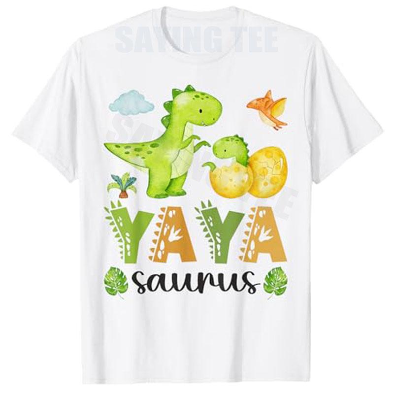 Yaya Saurus TRex Dinosaur Matching Mothers Day TShirt Cute Y2k Aesthetic Clothes Novelty Gift Short Sleeve Blouses