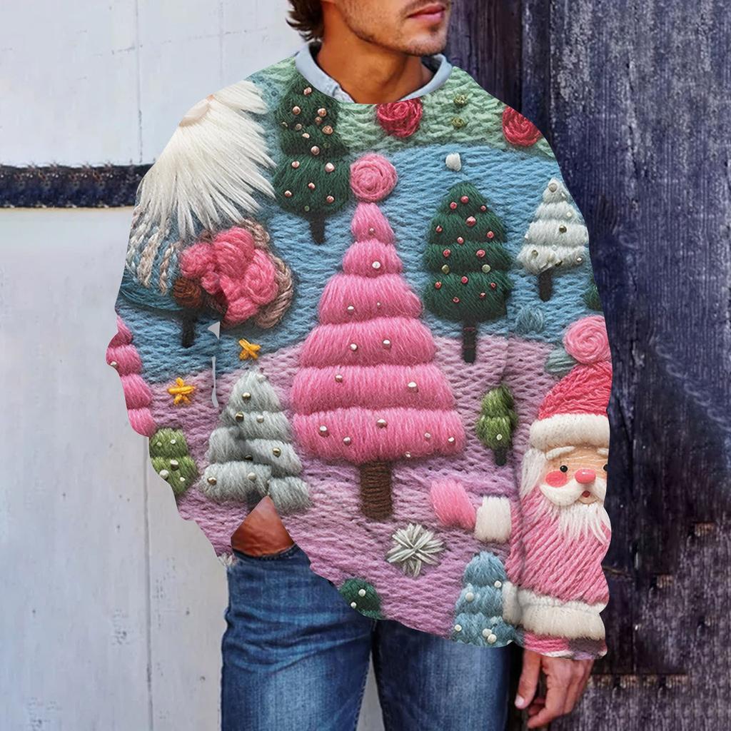 Men's Christmas Print Faux Sweater, Crewneck Sweatshirt, Loose Long-sleeved Top