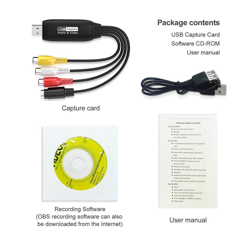 USB 2.0 RCA Video Capture Card USB AV Recorder VHS TV DVD VCR Audio Capture Adapter RCA To USB Video Converter for Mac
