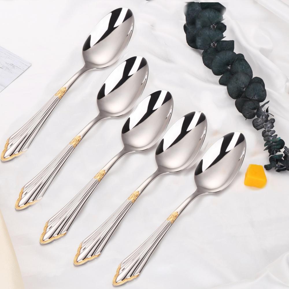 8.39 "Luxury Gold Plated Glossy Dinner Spoon Set Stainless Steel 18-10 Extra Large Table Spoon Dishwasher Safe 2/3/4/5/6 Pieces4