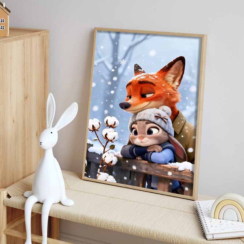 Disney 5D DIY Diamond Painting Zootopia Winter Illustration Cartoon Full Diamond Mosaic Diamond Painting Art Wall Decoration Craft Set