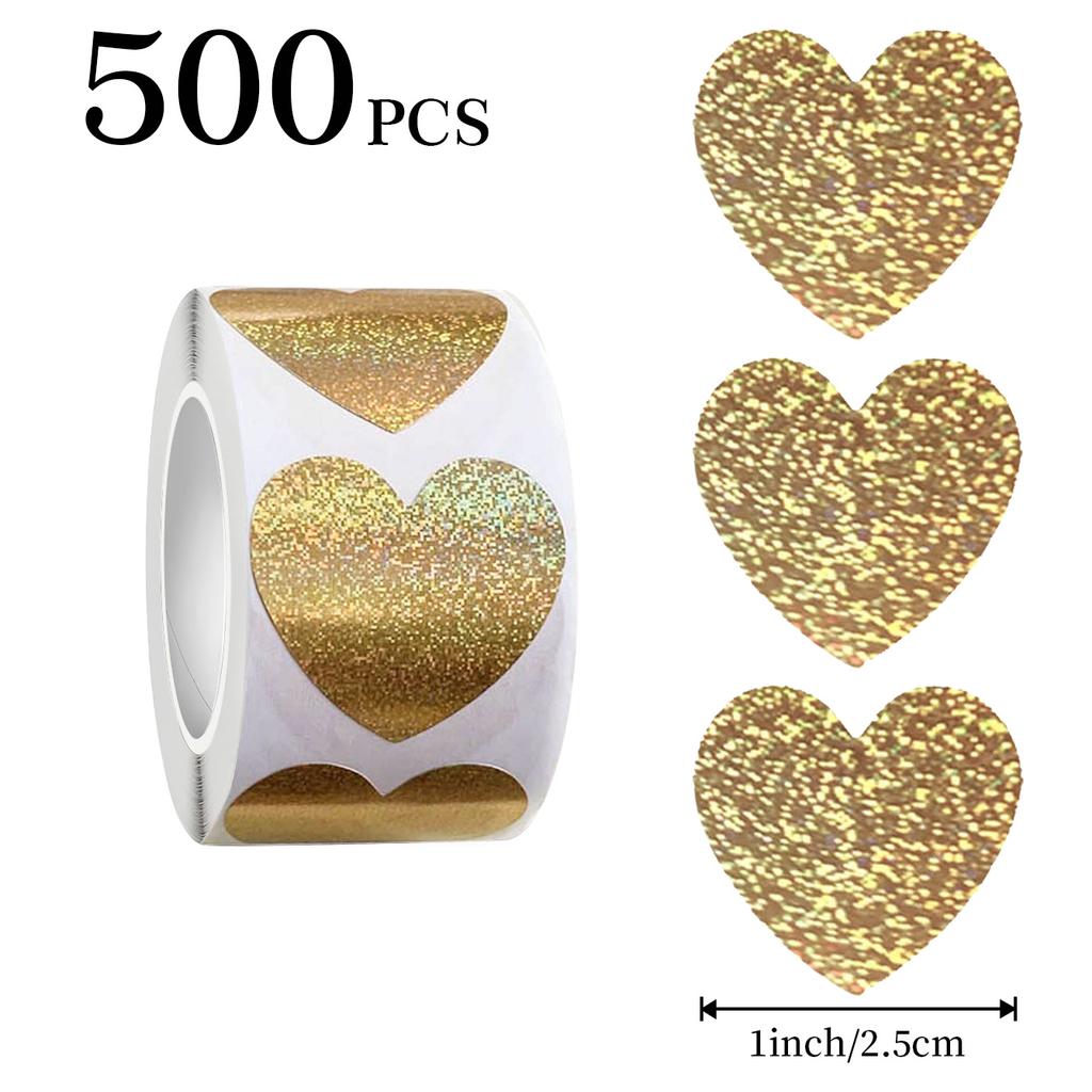 500pcs/roll Heart-Shaped Glitter Labels,Self-Adhesive Stickers for Baking Packaging,Valentine's Day,Bridal Gifts,Easter Gifts