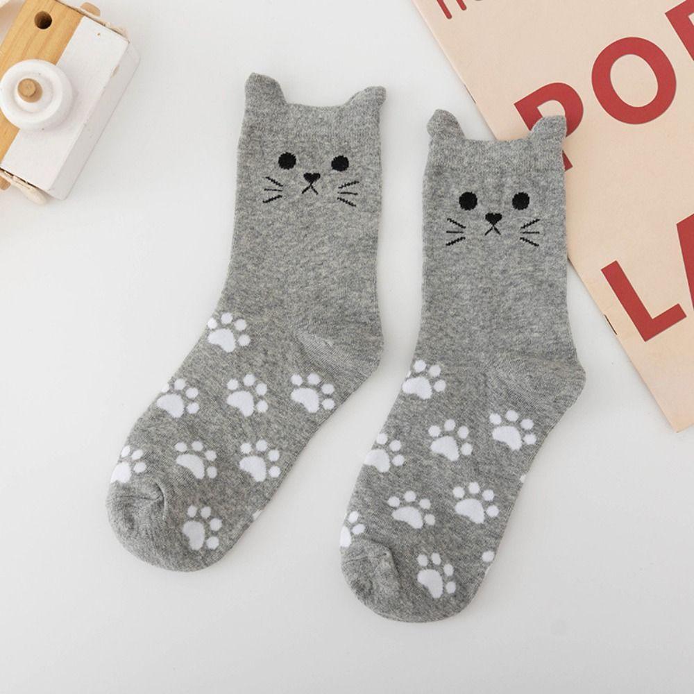 Breathable Medium Tube Socks Polyester Cotton Warm Knitting Socks New Winter Cat Paw Socks  Women
