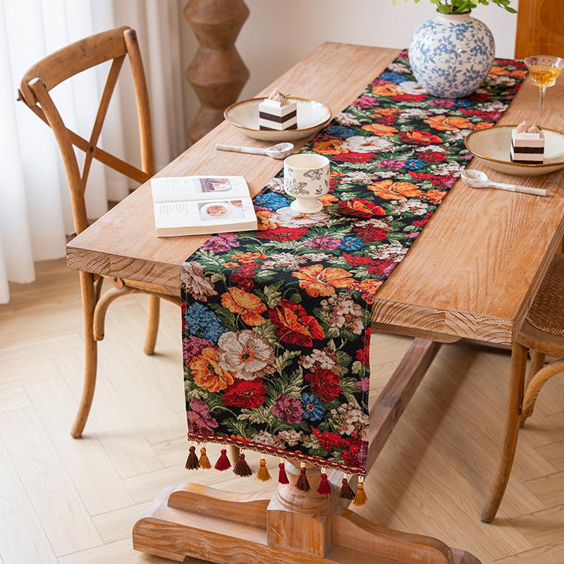 American Retro Floral Table Runner Long Decorative Cloth for Coffee TV Dining Table Atmosphere Fabric Cover