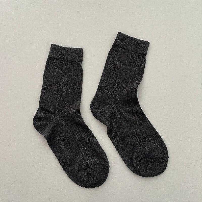 Модные женские чулки, хлопковые вязаные однотонные гольфы, школьные гольфы в студенческом стиле, черные, белые длинные носки, чулки