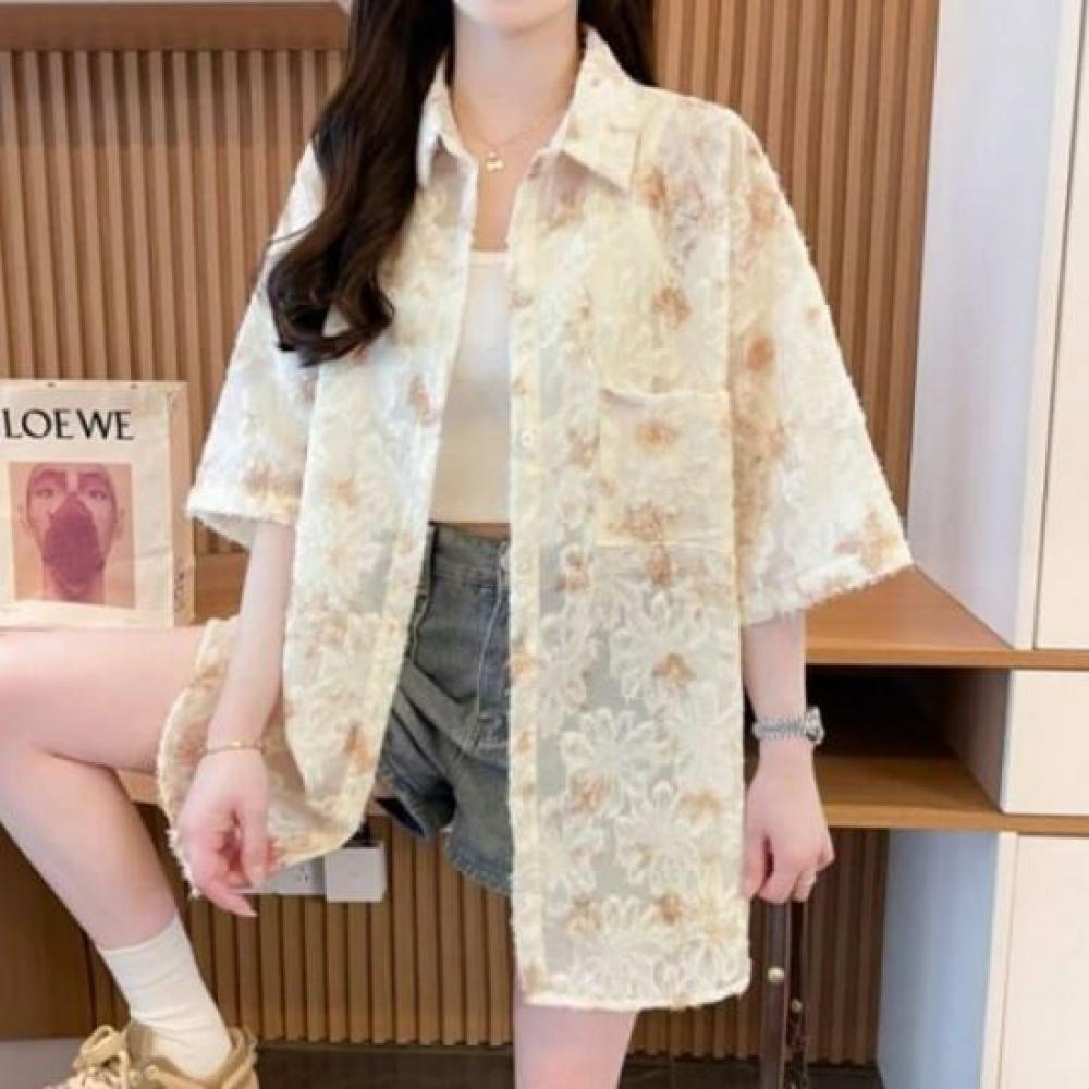 Navava Women Butterfly Flower Lace Short Sleeve Shirt Nb2648