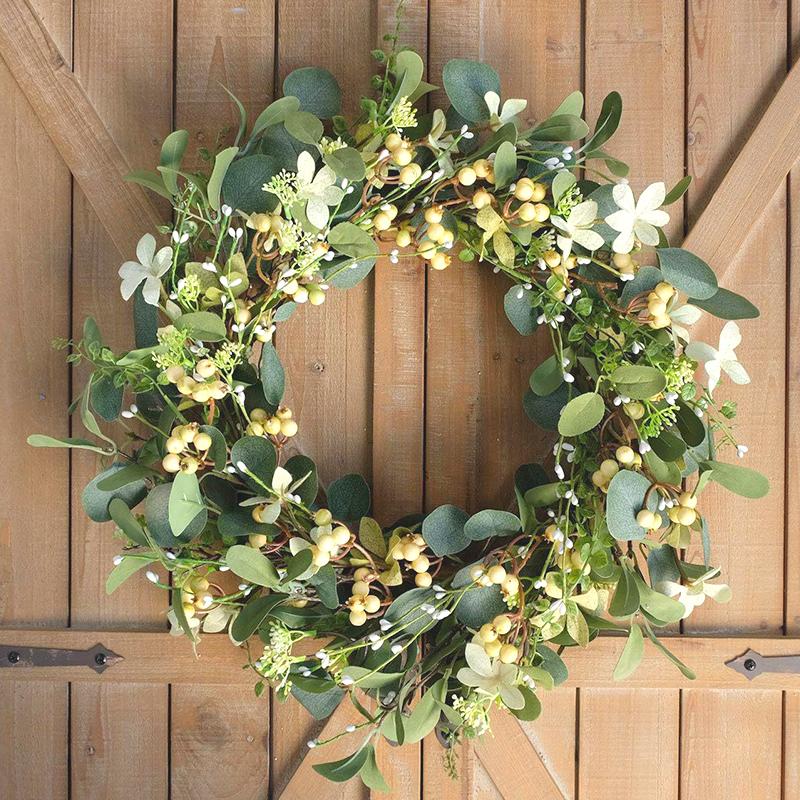 1PC Eucalyptus Wreath New Year Simulation Leaves Hanging Decor Christmas Door Hanging Wreath Holiday Decoration