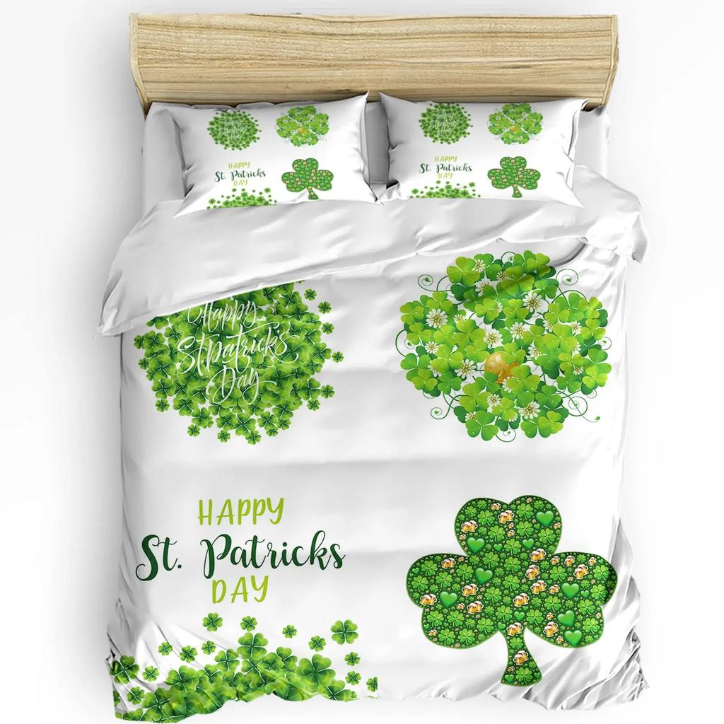 St. Patrick'S Day King Queen Bedding Set Lucky Shamrocks Duvet Cover Irish Clover Celebration Day Party Polyester Quilt Cover