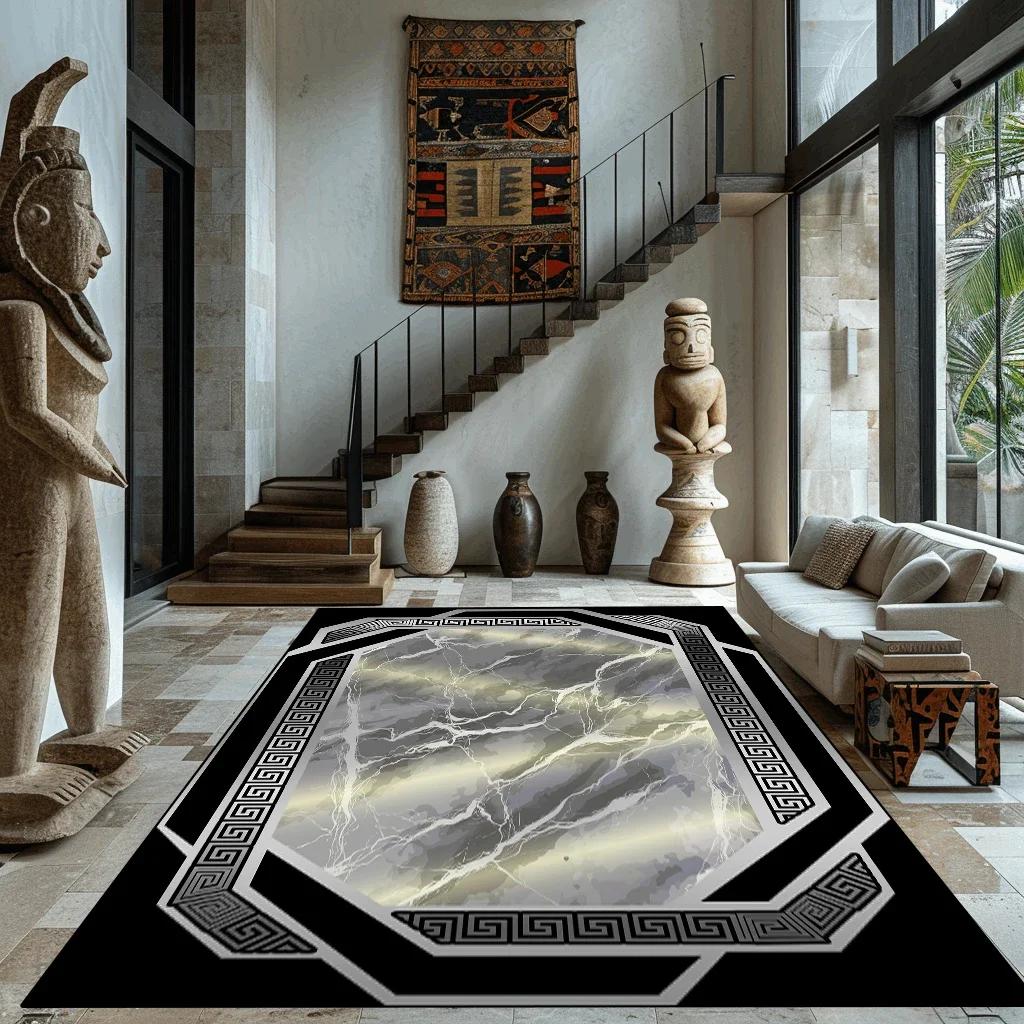 Luxury Marble Large Carpet For Living Room 200X300 Black Light Decoration Study Area Rug Washable Y2K Bedroom Home Mats Non-Slip