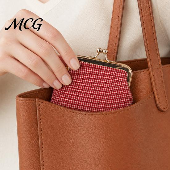 Travel Coin Holder Retro Plaid Purse, Cotton Fabric Small Change Mini Purse Kiss Lock Pouch for Women Coins Cash Earrings Lipstick Storage