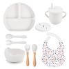 9 шт., набор детской посуды, пищевая силиконовая детская посуда для детей, миска для нагрудника с милым принтом, нескользящие тарелки с присоской BPAFREE