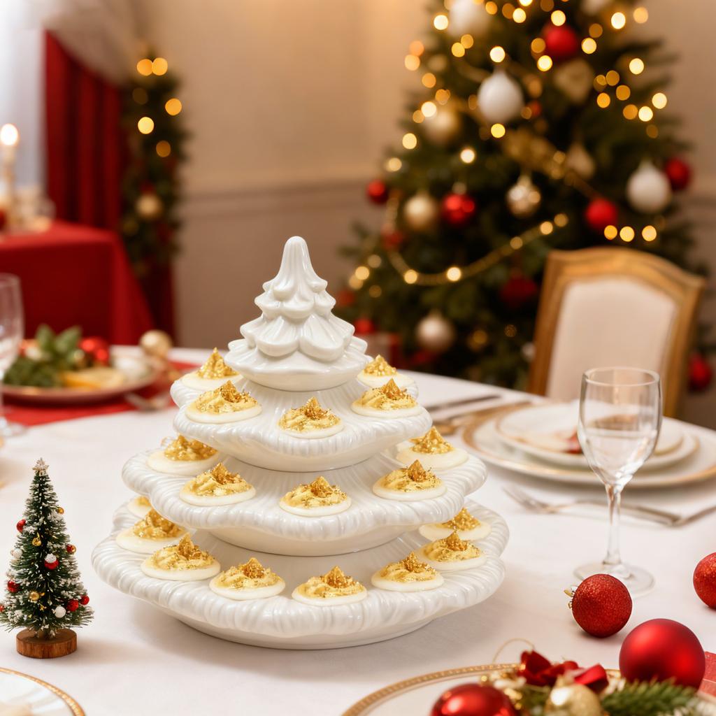 Четырехъярусный поднос для фаршированных яиц в форме рождественской елки, вмещает 26 яиц, штабелируемый