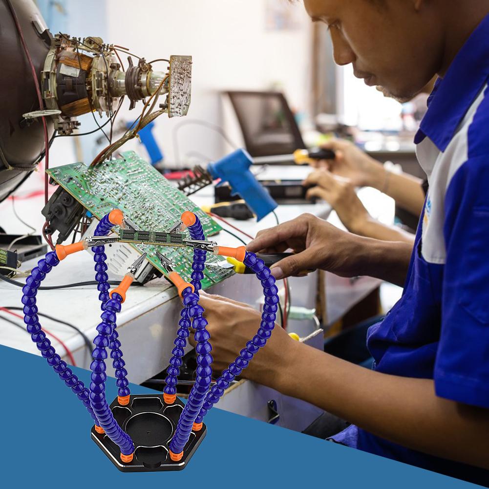 Паяльный держатель 6 гибких кронштейнов Алюминиевый сплав Рабочий стол для сварки и ремонта Вращающиеся зажимы Держатель для печатных плат Съемный для печатной платы