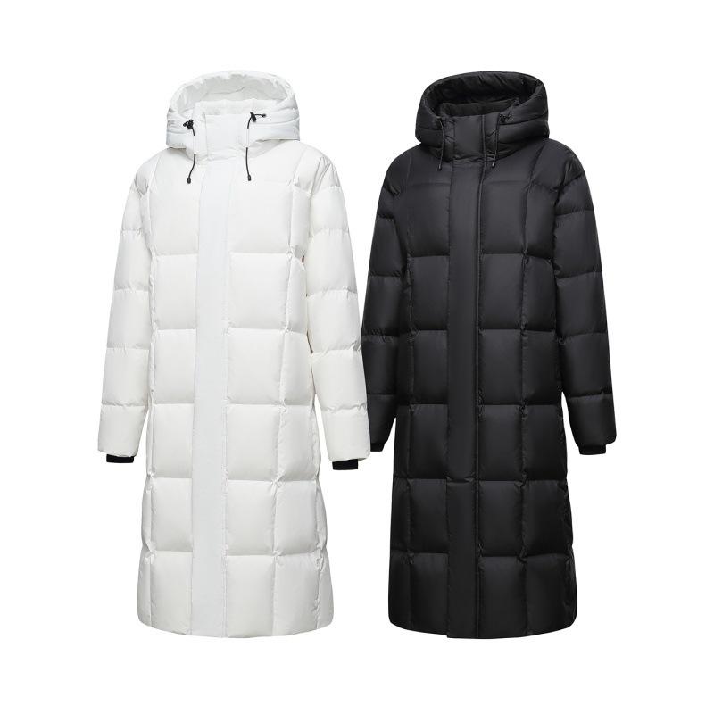 Модная длинная мужская зимняя пуховая куртка 2025 года - Белый утиный пух, Повседневный гонконгский стиль, Однотонная, Теплая верхняя одежда