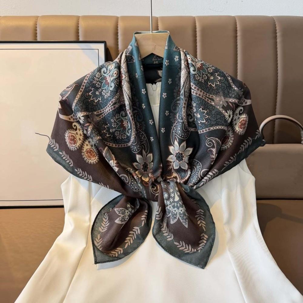 Lightweight Double-sided Printed Silk Scarf Breathable Retro Patterned Square Shawl Spring