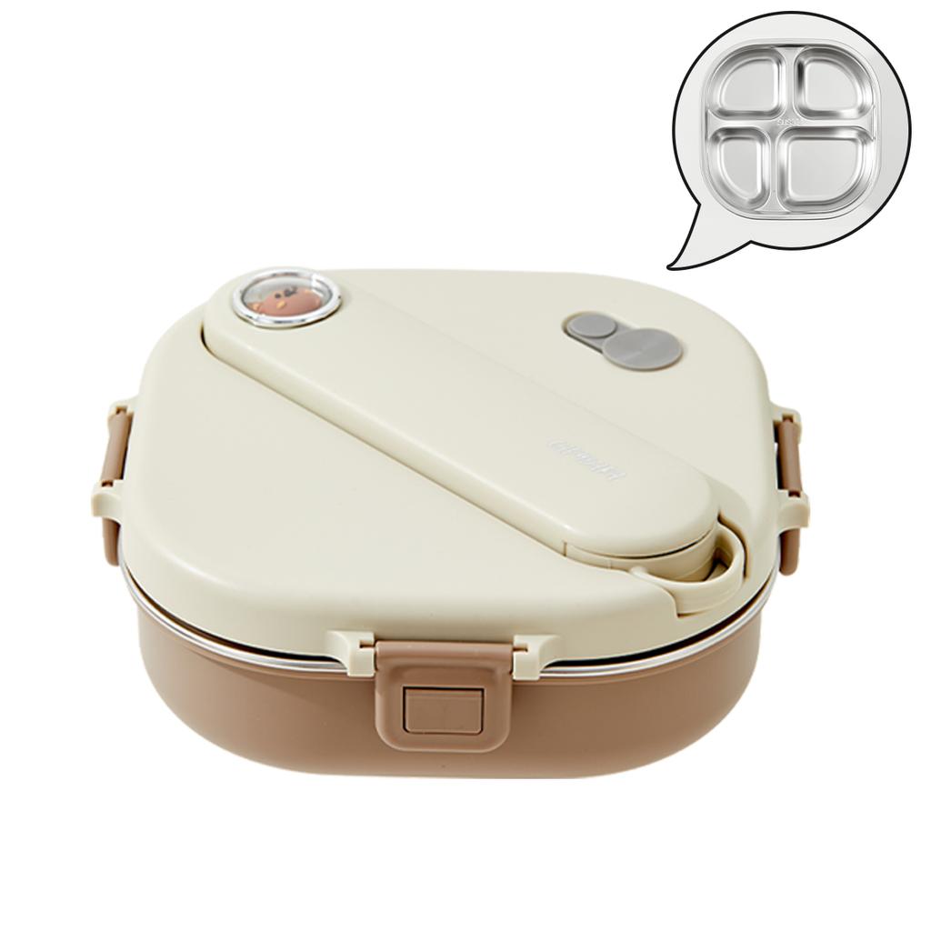 800Ml 304 Stainless Steel Divided Lunch Box With Cutlery Microwave 3/4 Grids Leak Proof Large Capacity Lunch Container