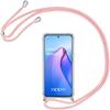 Чехол - E.F.CONNECTION - для OPPO Reno 8 Pro 5G - Прозрачный силикон - Ударопрочный - Регулируемый розовый шнурок