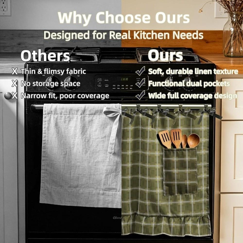 Pastoral Style Oven Skirt Curtain with Pocket Tie Top Stove Cover Hidden Curtain Open Vanity