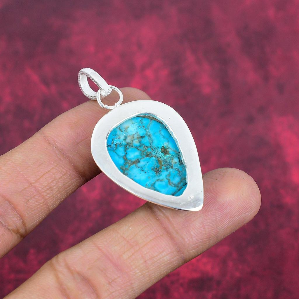 Подвеска из драгоценного камня ручной работы с синей бирюзой, антикварная ювелирная подвеска из стерлингового серебра 925 пробы, для подарка на помолвку