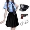 TUISKU Police Cosplay Uniform Set for Set Includes and Perfect for Adults and Women Halloween, 6-Piece Top, Skirt, Tie, Hat, Handcuffs, Pistol,