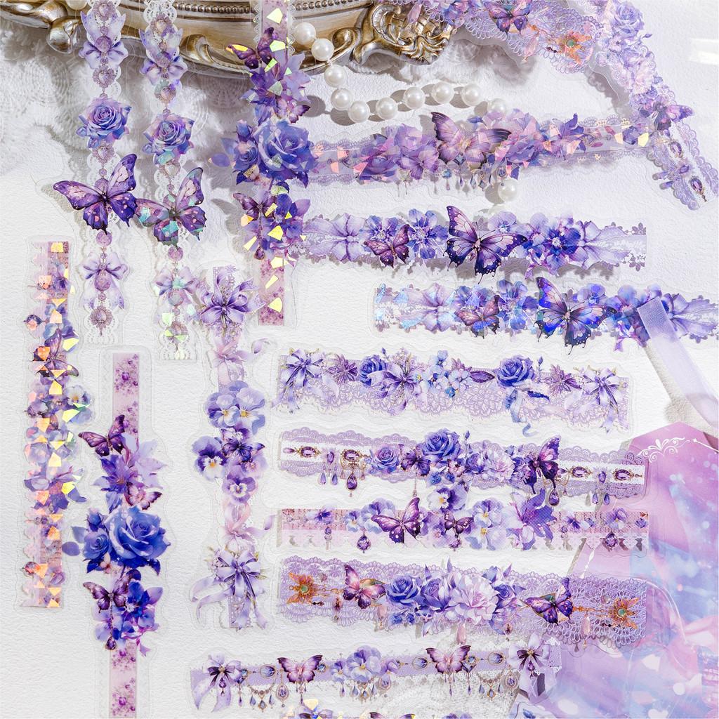 Journamm 20pcs/pack Lace Flower Butterfly Long PET Sticker DIY Collage Supplies Creative Decor Stationery Aesthetics Stickers