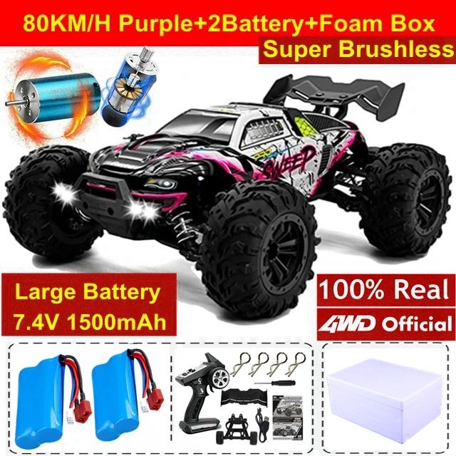 swpzb8 Super Brushless 80KM or 50KM/H 4WD RC Car With LED Remote Control Cars High Speed Drift Racing 4x4 Off Road Truck Kid Adult Toy