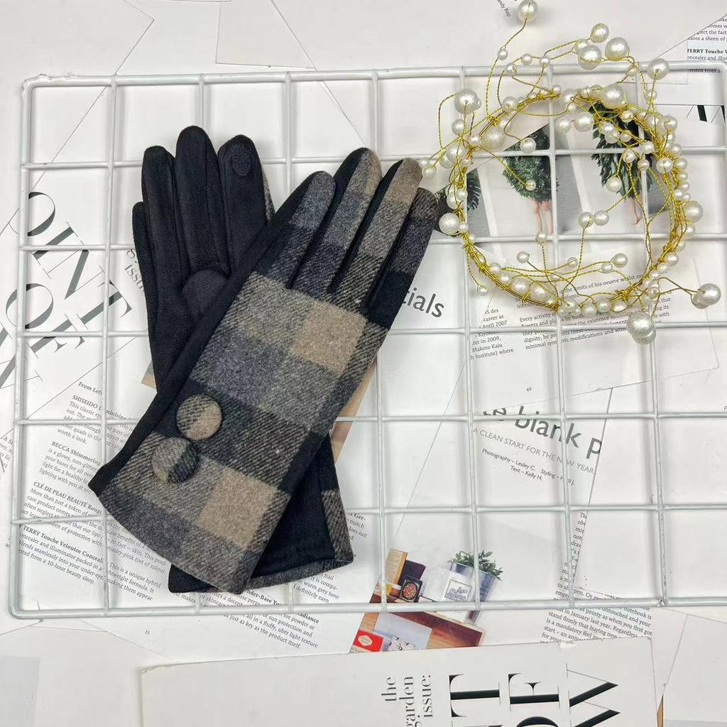 Клетчатые перчатки Женские перчатки для верховой езды Шерстяные перчатки Перчатки для сенсорных экранов с разделителями для пальцев для верховой езды на открытом воздухе