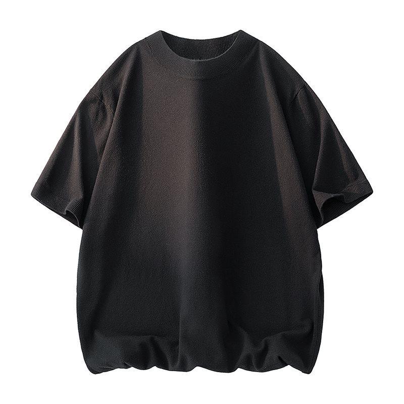 Men's Summer Wool Blend Half-High Collar Knit Short-Sleeve Sweater