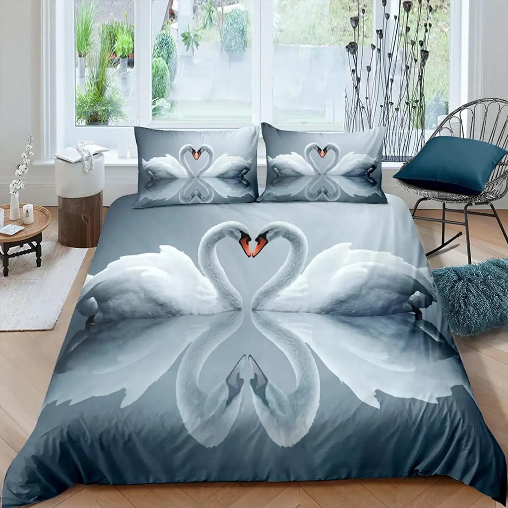 Swan Black And White Swan Comfortable Duvet Quilt Cover Pillowcase Bedding Set Children Bedroom Decoration Home Textile