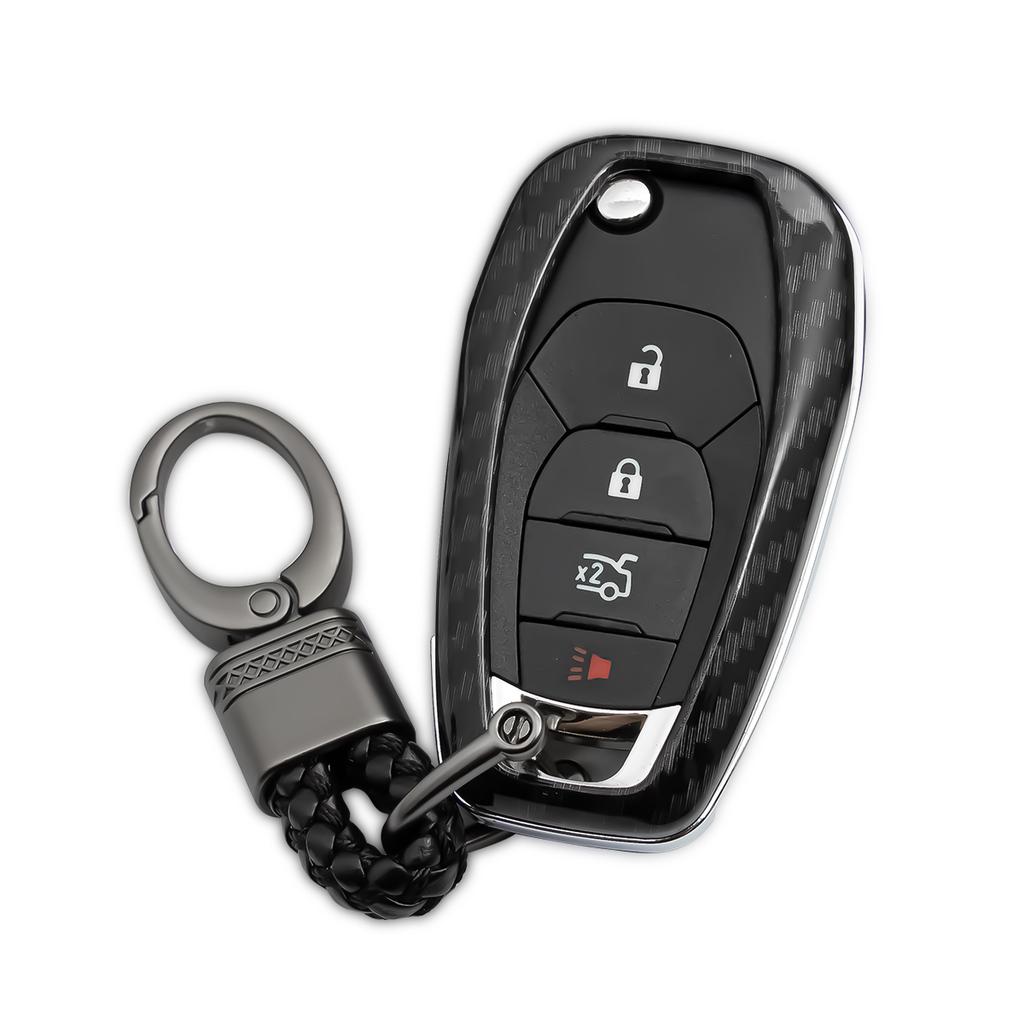 Abs Carbon Fiber Car Smart Key Cover Case Keychain For Chevrolet Chevy Cruze Trailblazer Spark Trax
