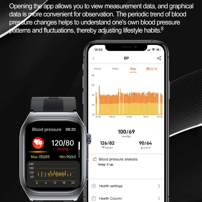 2025 Новые умные часы с подушкой безопасности Уровень ухода Звонок по Bluetooth Воздушный насос ЭКГ Точно Измерение артериального давления Мочевая кислота Липиды крови часы мужские