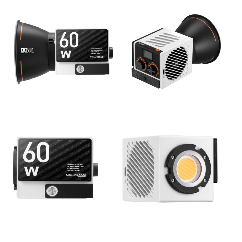 ZHIYUN MOLUS G60 COMBO Pocket Cob 60W LED Video Light with 11194 Lux PD Fast DC Power Adapter and Cable for App Control Light, Reflector, 2700K-6200K,