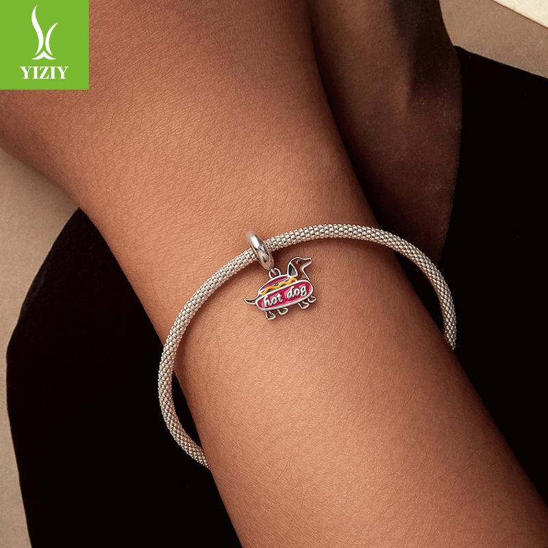 Dachshund Pendant S925 Silver Beaded Source Factory Diy Bracelet Accessories Beaded Jewelry