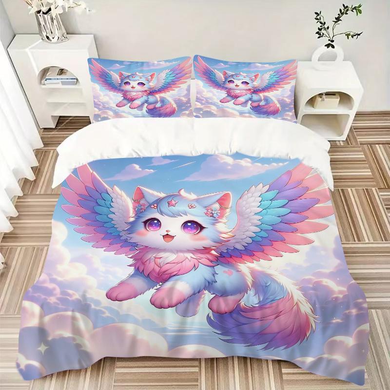 3pcs Flying Animals Bedding Set - 1 Soft Quilt Cover + 2 Pillowcases, Machine Washable - Suitable for All Seasons, Perfect Gift for Family a