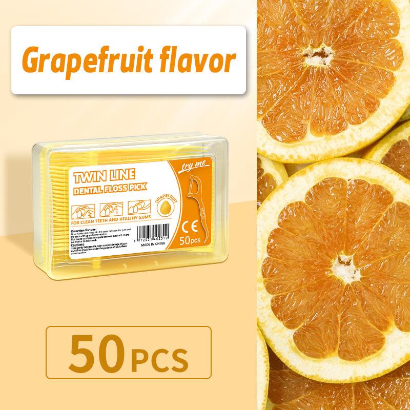 50 шт./кор. красочная фруктовая зубная нить для чистки зубов с коробкой для хранения, двойная линия, высокая прочность на разрыв, зубная нить