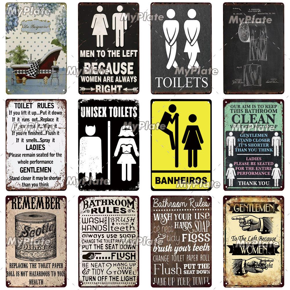 [MyPlate] Bathroom Rules Vintage Metal Sign Plaque Toilets Tin Sign Wall Decor For Pub Club Man Cave Bar Decoration Tin Plates