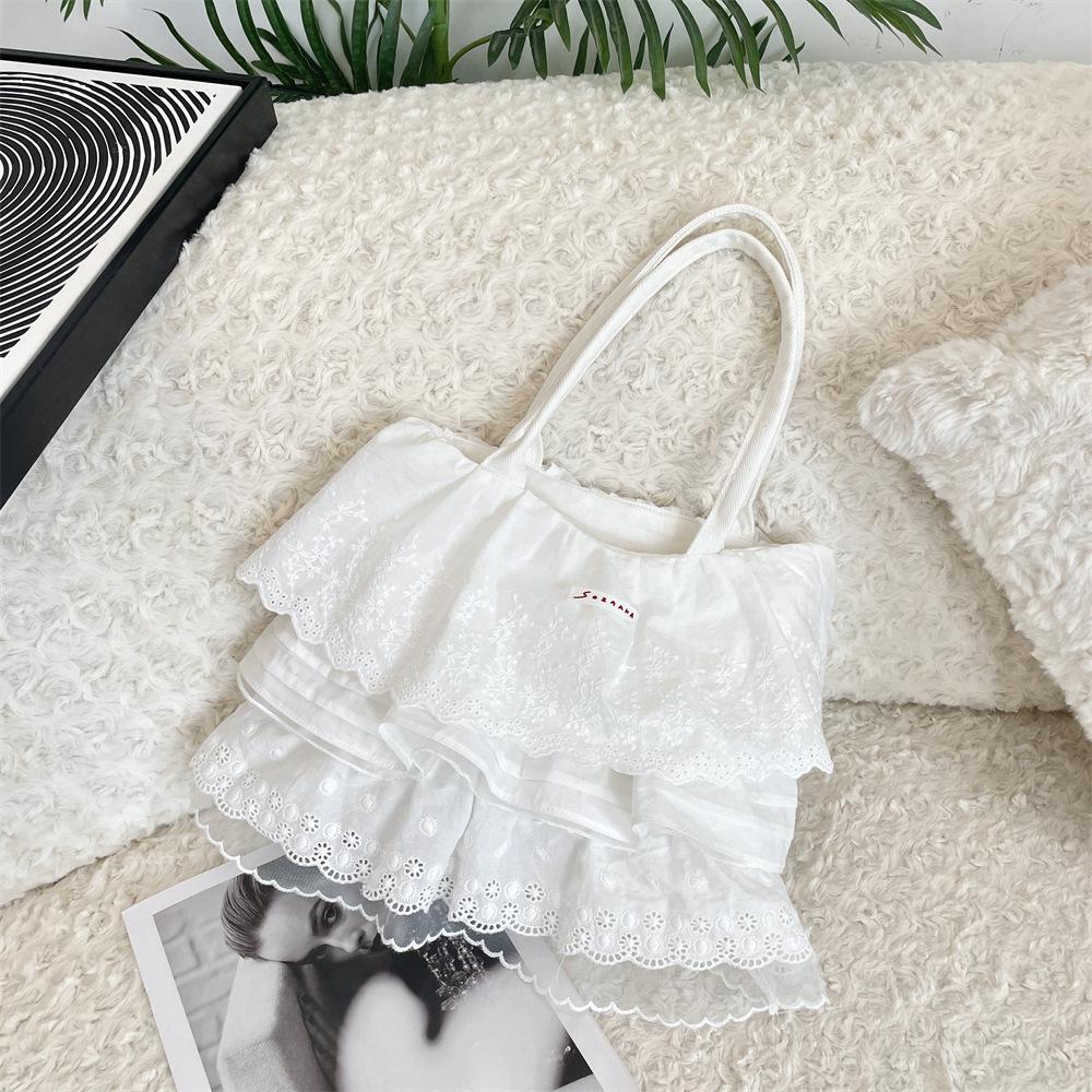 1 Gentle Girl Lace Laminated Lace Skirt Cloth Bag Bag New Large-capacity Commuter Shoulder Bag
