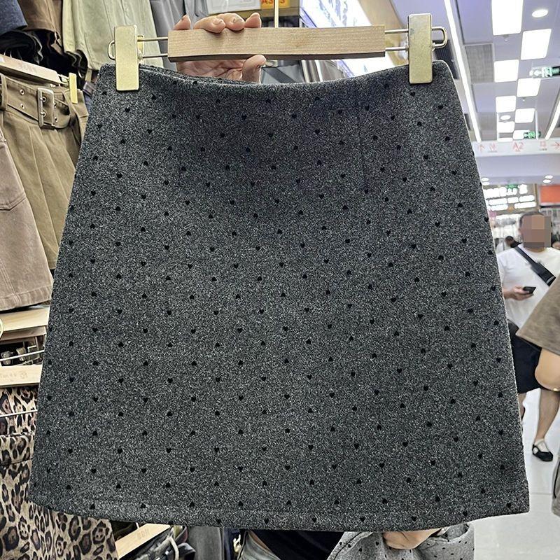 Юбка из серой шерсти в корейском стиле, зимняя, с высокой талией, А-силуэта, женская мода