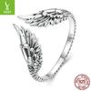 S925 Silver Wings Open Ring Men'S And Women'S, Vintage Feather Ring Jewelry Scr887