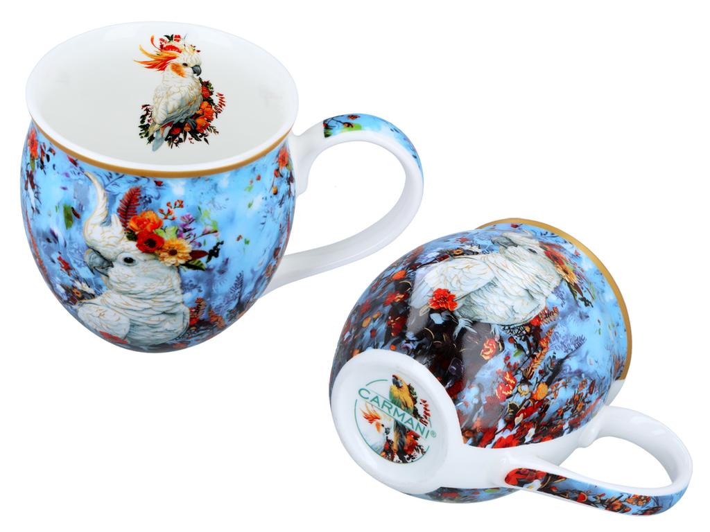 Kubek Porcelanowy Beczka Z Przykrywką Papuga Kakadu Do Kawy Herbaty