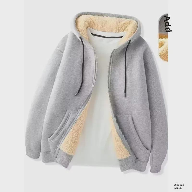 Women's Plush Lamb Fleece Hooded Jacket - Thick, Warm, Casual, Loose Fit Cardigan for Autumn and Winter.
