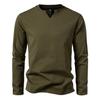Мужская футболка с V-образным вырезом и длинными рукавами, мужская модная футболка, британская рубашка-бомбер, повседневная футболка с воротником Генри