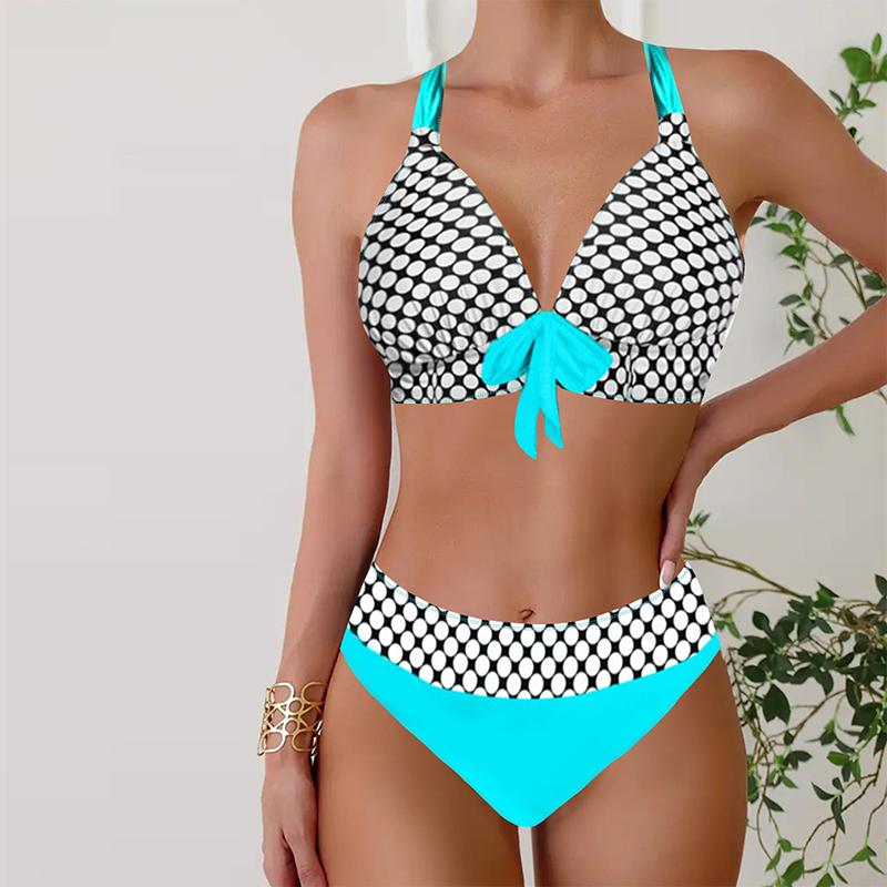 Женские купальники, бикини, комплект из 2 предметов, купальник с открытой спиной и лямкой на шее, пляжная одежда, синий кристалл с цепочкой и принтом, купальные костюмы, купальник с подвесным вырезом
