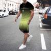 Men's Summer Fashion Popular Short-sleeved 3D Men's Gradient Suit T-shirt Pants 2-piece Set O-neck Clothing Street Wear