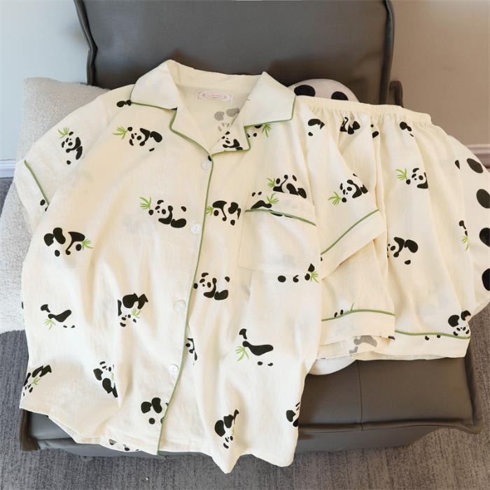 Fun Letter Bear Print Pajamas for Women Cartoon Sweet Cute Casual Women 2 Piece Set Homewear Simple Sleepwear Pajamas Set