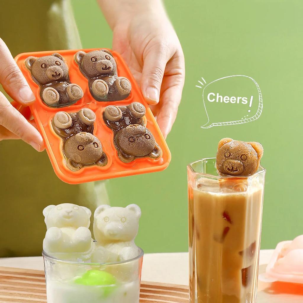 1pc Creative Bear Ice Cube Tray Flexible Food Grade Silicone Cartoon Ice Cube Mold Ice Trays For Freezer Kitchen Accessories